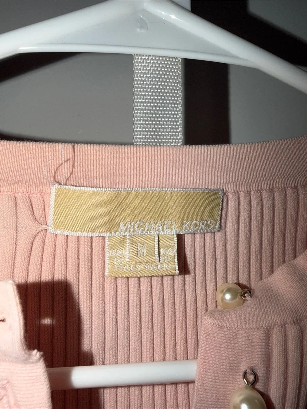 Michael Kors Ribbed Henley Long Sleeve Top in Blush Pink